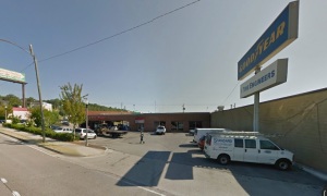 This Google map view shows the Tire Engineer's sign dilemma--no space for a council-preferred monument sign that is visible over the adjacent building. They will consider locations on the north end of the property (to the right). 